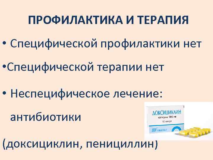 ПРОФИЛАКТИКА И ТЕРАПИЯ • Специфической профилактики нет • Специфической терапии нет • Неспецифическое лечение: