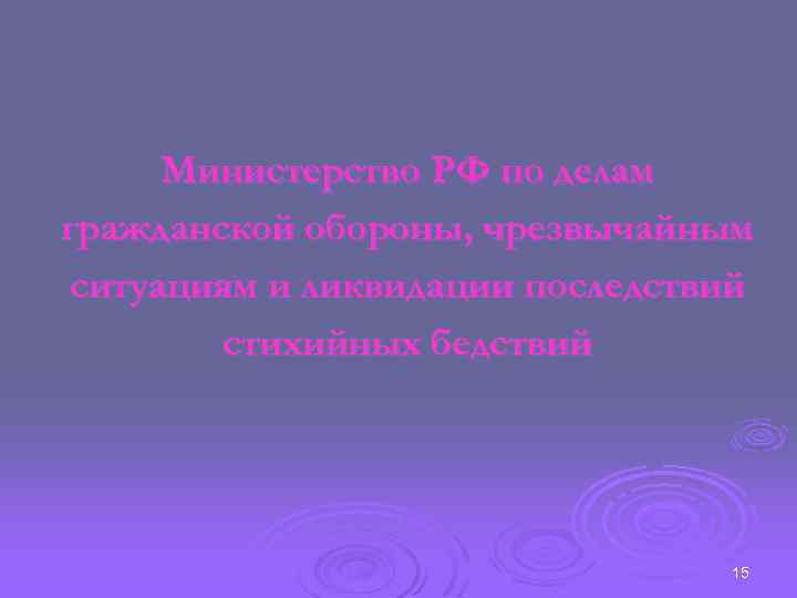 Министерство РФ по делам гражданской обороны, чрезвычайным ситуациям и ликвидации последствий стихийных бедствий 15