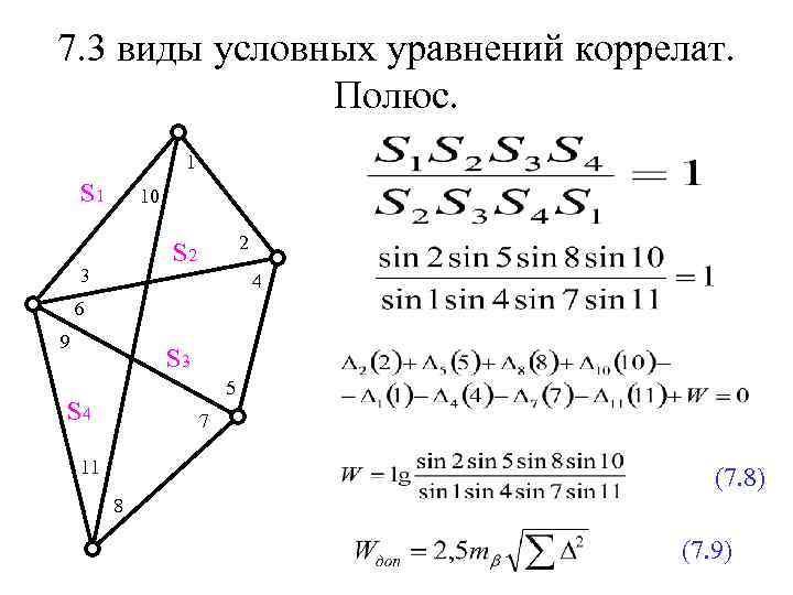 7. 3 виды условных уравнений коррелат. Полюс. 1 S 1 10 2 S 2