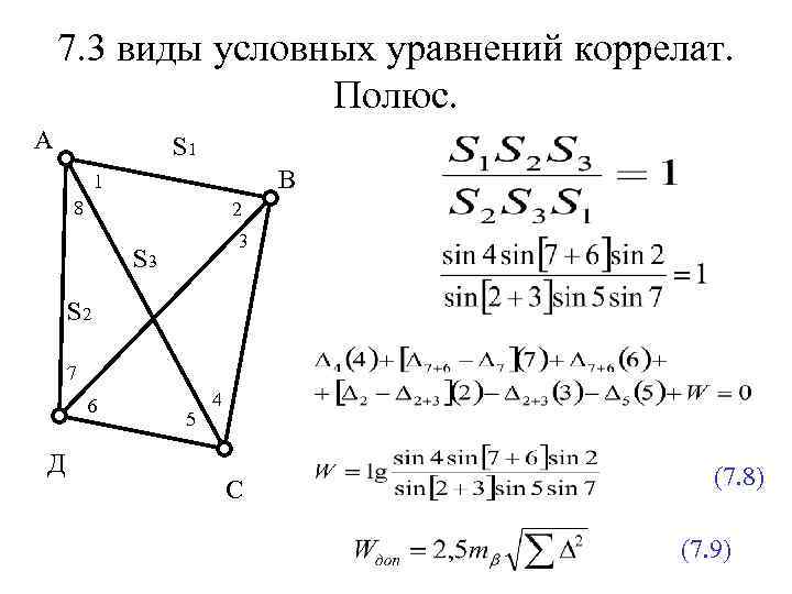 7. 3 виды условных уравнений коррелат. Полюс. А S 1 В 1 8 2