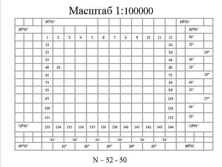 Масштаб 1: 100000 60º 00΄ 1 13 25 56º 00΄ 60º 00΄ 12 40΄