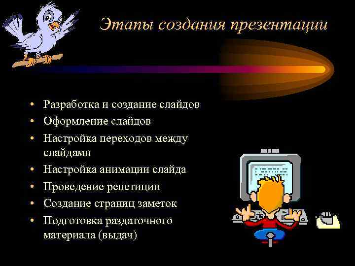 Этапы создания презентации • Разработка и создание слайдов • Оформление слайдов • Настройка переходов