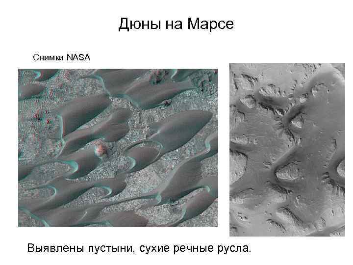 Дюны на Марсе Снимки NASA Выявлены пустыни, сухие речные русла. 
