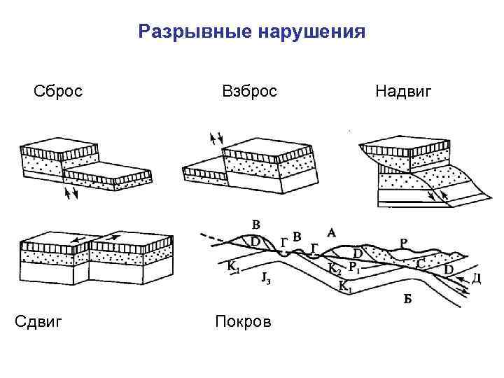 Описать формы складчатых и разрывных нарушений и сопроводить описание схематическим рисунком