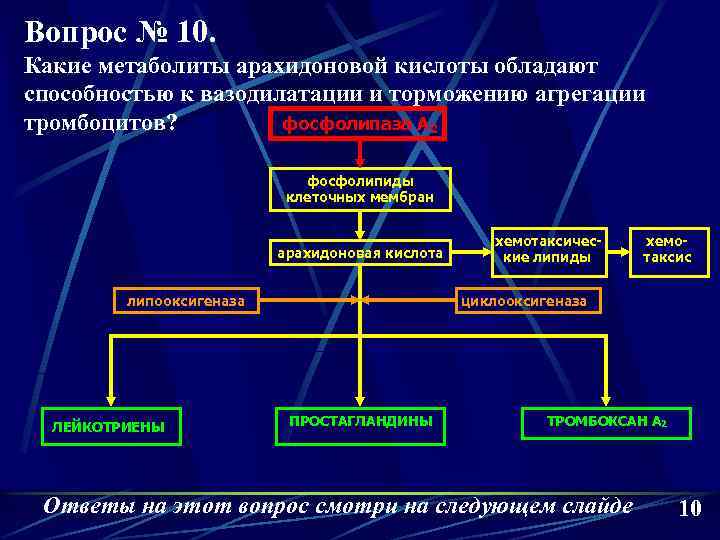 Вопрос № 10. Какие метаболиты арахидоновой кислоты обладают способностью к вазодилатации и торможению агрегации