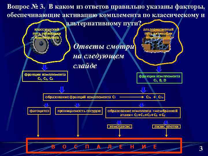 Вопрос № 3. В каком из ответов правильно указаны факторы, обеспечивающие активацию комплемента по