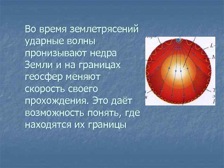 Во время землетрясений ударные волны пронизывают недра Земли и на границах геосфер меняют скорость