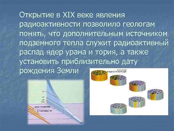 Открытие в ХIХ веке явления радиоактивности позволило геологам понять, что дополнительным источником подземного тепла