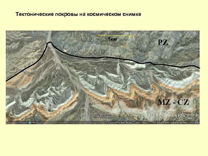 Тектонические покровы на космическом снимке 1 км PZ MZ - CZ 