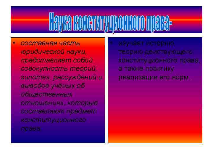  • составная часть юридической науки, представляет собой совокупность теорий, гипотез, рассуждений и выводов