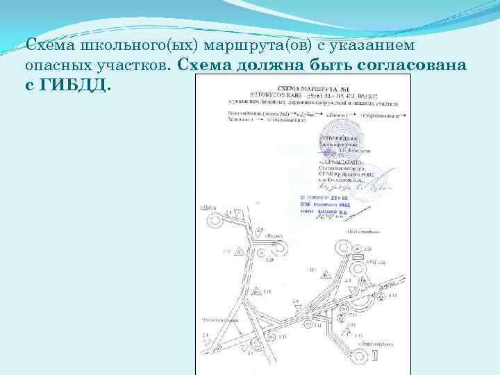 Схема школьного(ых) маршрута(ов) с указанием опасных участков. Схема должна быть согласована с ГИБДД. 