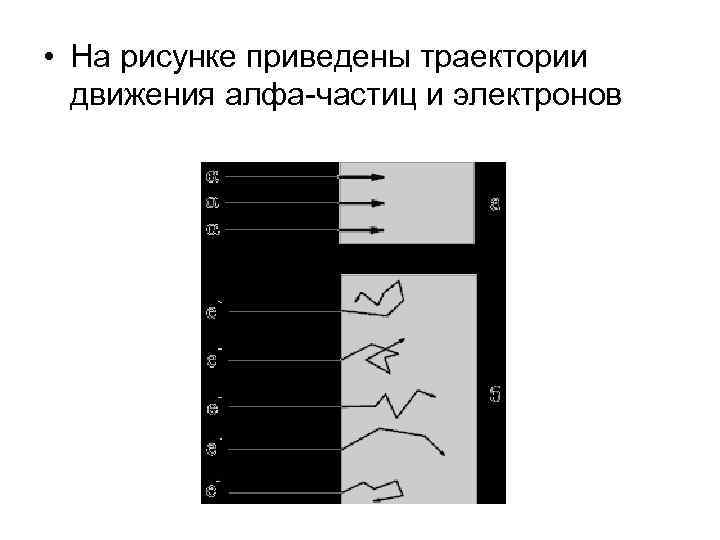  • На рисунке приведены траектории движения алфа-частиц и электронов 
