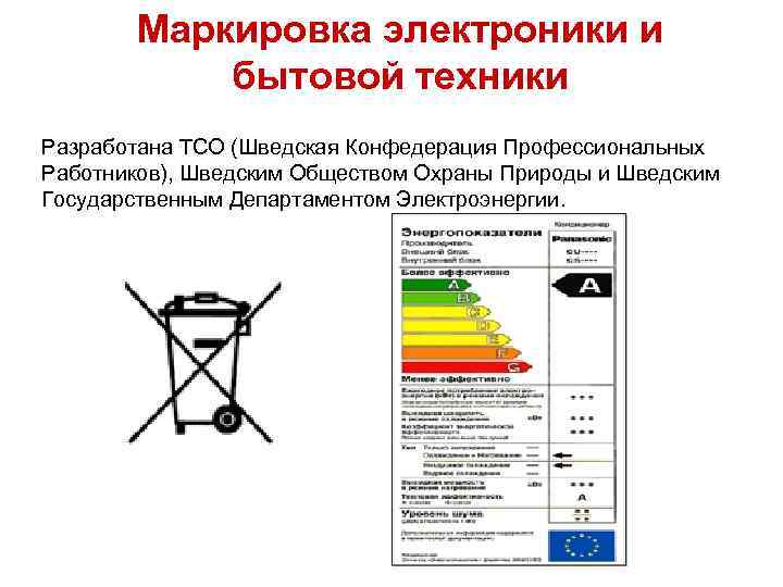 Маркировка электроники и бытовой техники Разработана TCO (Шведская Конфедерация Профессиональных Работников), Шведским Обществом Охраны