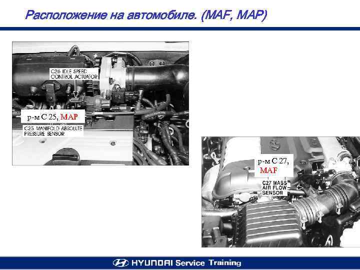 Расположение на автомобиле. (MAF, МAP) р-м C 25, MAP р-м С 27, MAF 