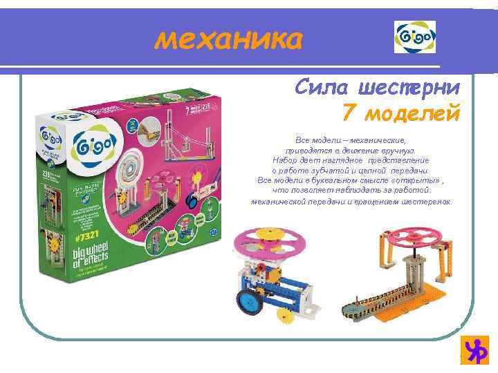 механика Сила шестерни 7 моделей Все модели – механические, приводятся в движение вручную. Набор