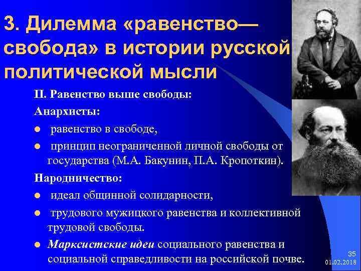 3. Дилемма «равенство— свобода» в истории русской политической мысли II. Равенство выше свободы: Анархисты: