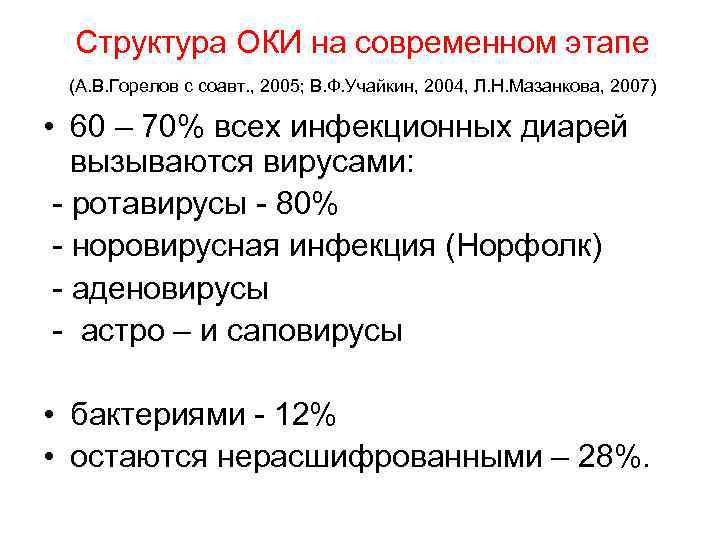 Структура ОКИ на современном этапе (А. В. Горелов с соавт. , 2005; В. Ф.