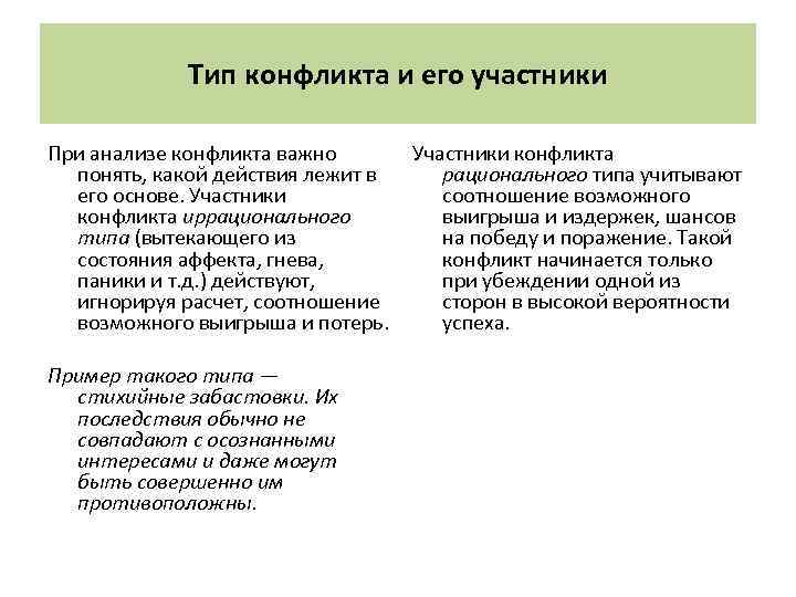 Тип конфликта и его участники При анализе конфликта важно понять, какой действия лежит в