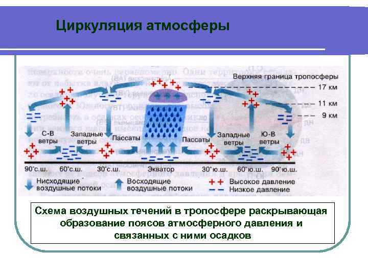 Циркуляция это. Схема движения воздуха в тропосфере. Схема циркуляции воздуха в тропосфере. Схема движения воздуха в тропосфере раскрывающая образование поясов. Движение воздуха в тропосфере.