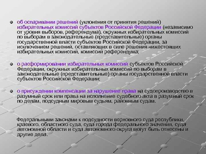 об оспаривании решений (уклонения от принятия решений) избирательных комиссий субъектов Российской Федерации (независимо от
