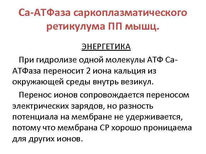 Ca-АТФаза саркоплазматического ретикулума ПП мышц. ЭНЕРГЕТИКА При гидролизе одной молекулы АТФ Ca. АТФаза переносит