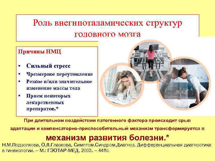 Роль внегипоталамических структур головного мозга Причины НМЦ • Сильный стресс • • • Чрезмерное