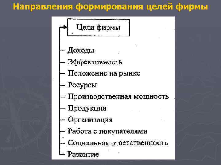 Направления формирования целей фирмы 