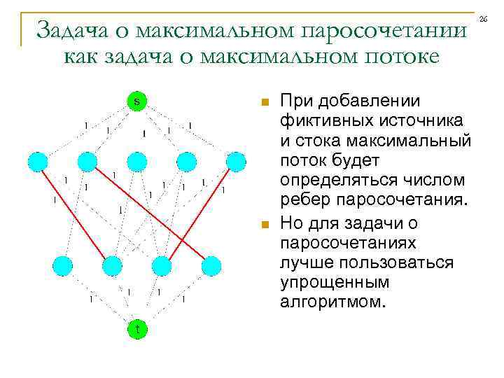 Двудольном графе. Паросочетания двудольного графа. Задачи на паросочетания. Задача о максимальном паросочетании. Алгоритм решения задачи о максимальном потоке.