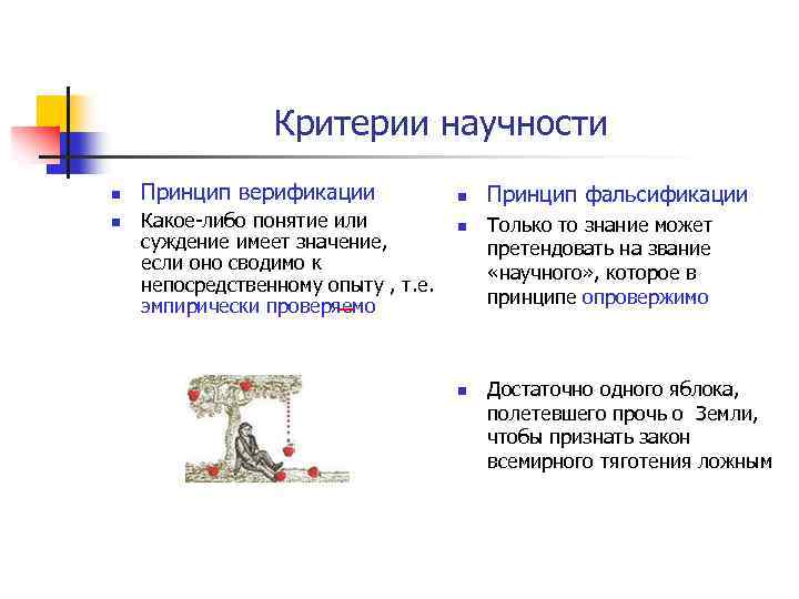 Критерии научности n n Принцип верификации n Какое-либо понятие или n суждение имеет значение,