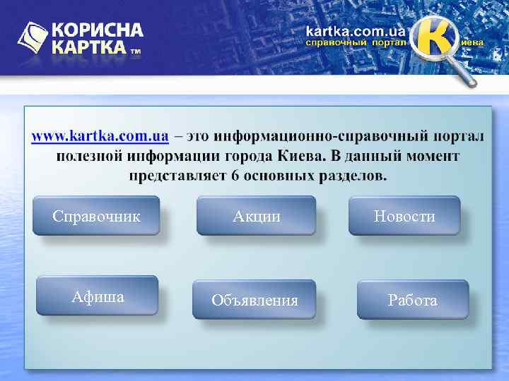 Справочник Акции Афиша Объявления Новости Работа 