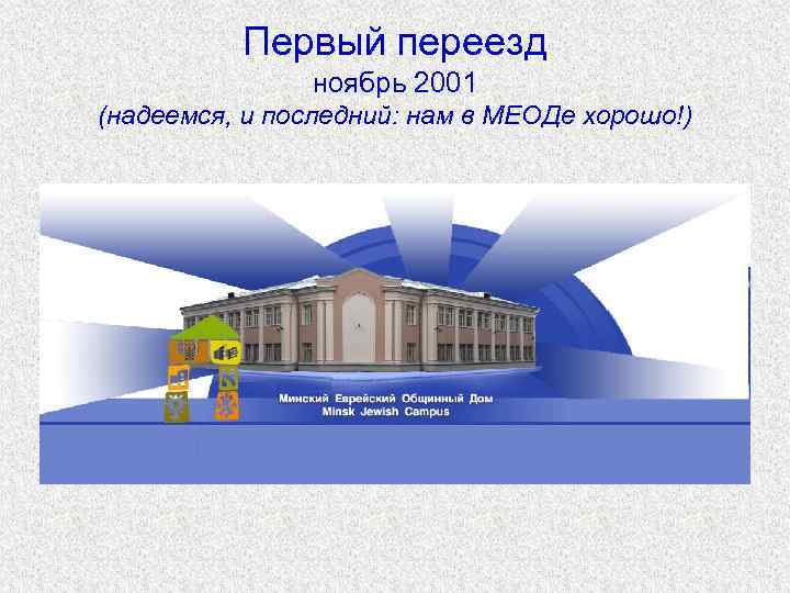 Первый переезд ноябрь 2001 (надеемся, и последний: нам в МЕОДе хорошо!) 