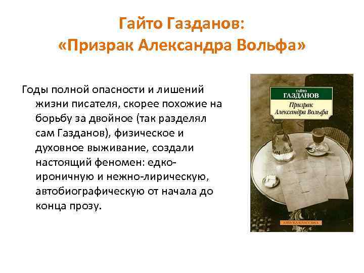 Гайто Газданов: «Призрак Александра Вольфа» Годы полной опасности и лишений жизни писателя, скорее похожие