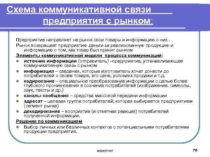Схема коммуникативной связи предприятия с рынком: Предприятие направляет на рынок свои товары и информацию