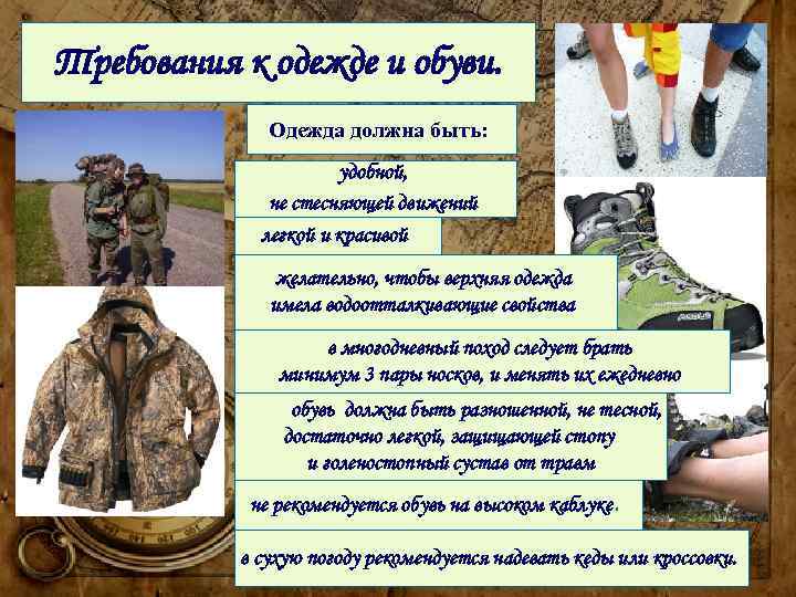 Требования к одежде и обуви. Одежда должна быть: удобной, не стесняющей движений легкой и