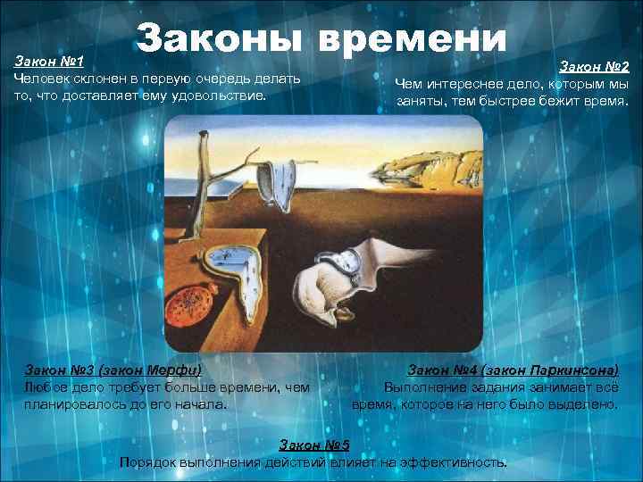 Законы времени Закон № 1 Человек склонен в первую очередь делать то, что доставляет