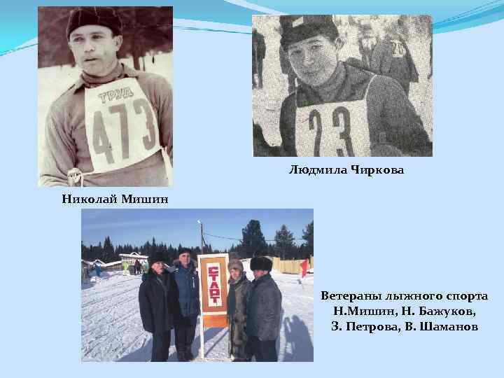 Людмила Чиркова Николай Мишин Ветераны лыжного спорта Н. Мишин, Н. Бажуков, З. Петрова, В.