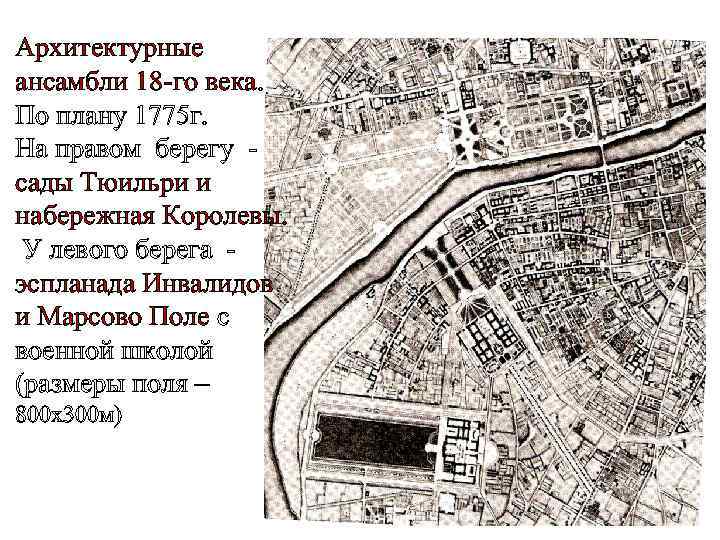 Архитектурные ансамбли 18 -го века. По плану 1775 г. На правом берегу сады Тюильри