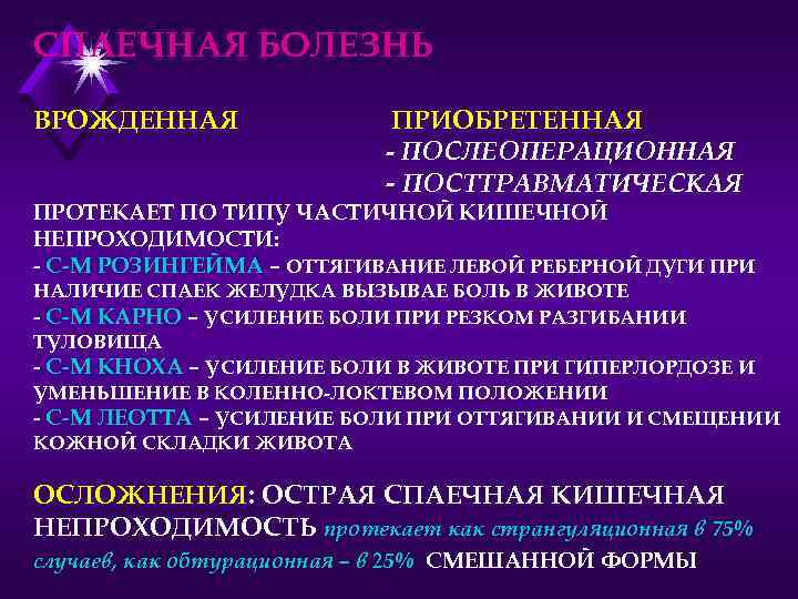 СПАЕЧНАЯ БОЛЕЗНЬ ВРОЖДЕННАЯ ПРИОБРЕТЕННАЯ - ПОСЛЕОПЕРАЦИОННАЯ - ПОСТТРАВМАТИЧЕСКАЯ ПРОТЕКАЕТ ПО ТИПУ ЧАСТИЧНОЙ КИШЕЧНОЙ НЕПРОХОДИМОСТИ: