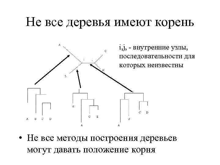 Не все деревья имеют корень i, j, - внутренние узлы, последовательности для которых неизвестны