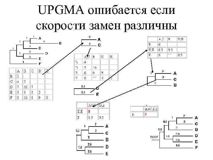 UPGMA ошибается если скорости замен различны 