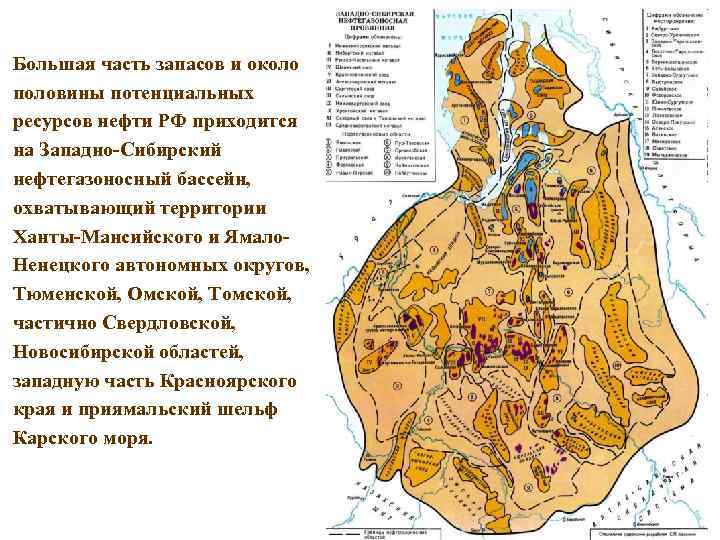 Большая часть запасов и около половины потенциальных ресурсов нефти РФ приходится на Западно-Сибирский нефтегазоносный