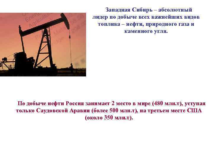 Западная Сибирь – абсолютный лидер по добыче всех важнейших видов топлива – нефти, природного