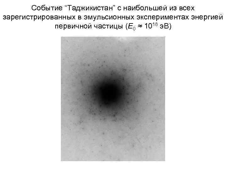 Событие “Таджикистан” с наибольшей из всех зарегистрированных в эмульсионных экспериментах энергией первичной частицы (E