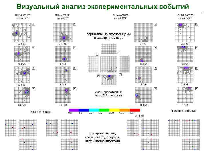 Визуальный анализ экспериментальных событий вертикальные плоскости (1 -4) в развернутом виде три проекции: вид