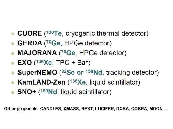 Other proposals: CANDLES, XMASS, NEXT, LUCIFER, DCBA, COBRA, MOON … 