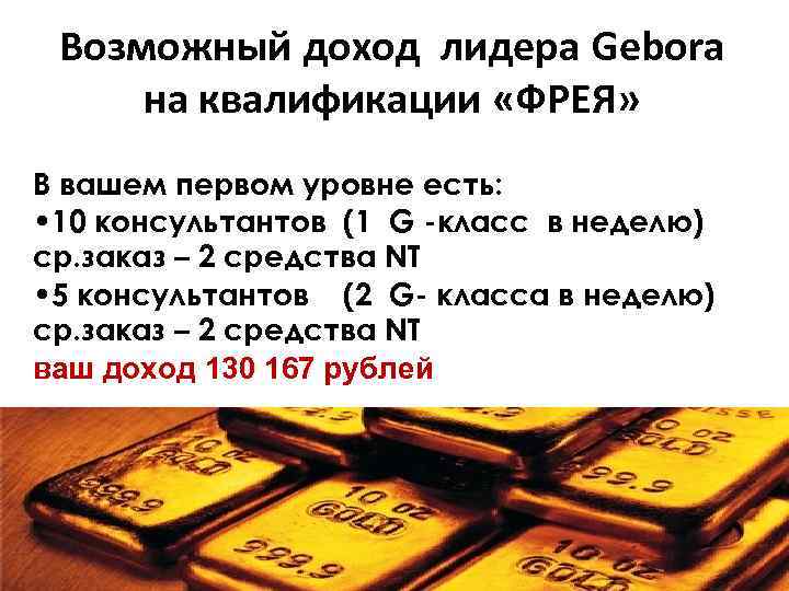 Возможный доход лидера Gebora на квалификации «ФРЕЯ» В вашем первом уровне есть: • 10