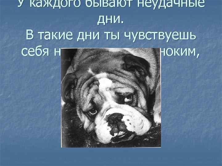 У каждого бывают неудачные дни. В такие дни ты чувствуешь себя несчастным, одиноким, 