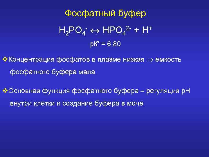 Фосфатный буфер Н 2 РО 4 - НРО 42 - + Н+ р. К'