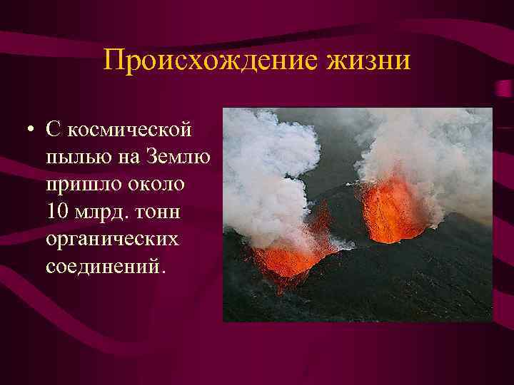 Происхождение жизни • С космической пылью на Землю пришло около 10 млрд. тонн органических