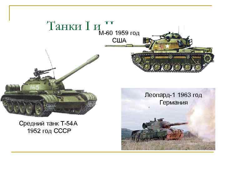 Танки I и. М-60 1959 год II поколения США Леопард-1 1963 год Германия Средний